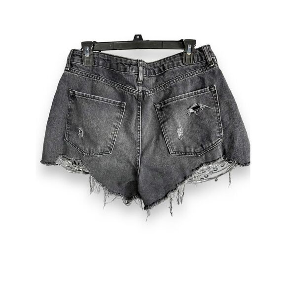 High waisted Destroyed Black Denim Shorts - Picture 5 of 5